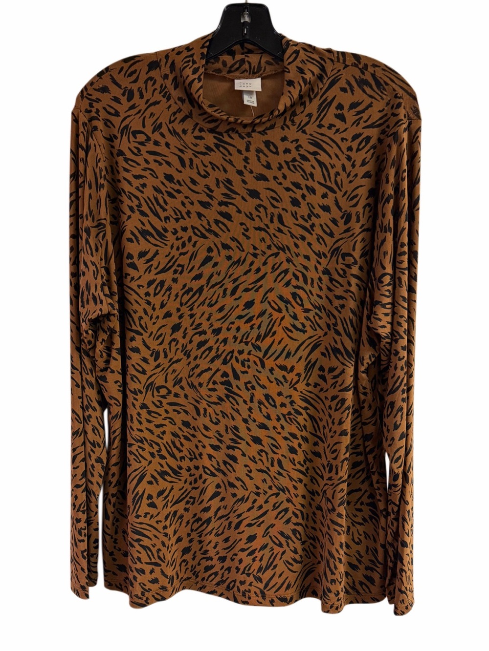 NWT A New Day Mesh Animal Print Brown Mock Neck Lined Top Plus Size 1X